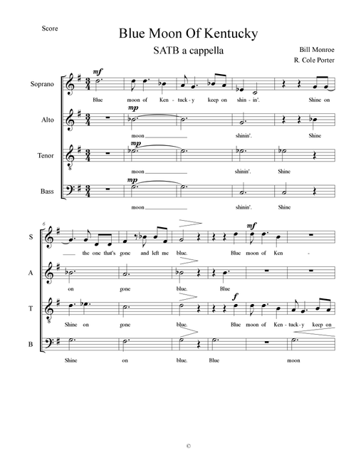 Blue Moon of Kentucky (Arr. Cole Porter) - Bill Monroe (Choral, SATB)