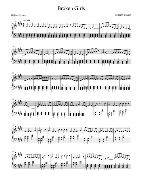 Broken Girls - Gabbie Hanna, Bethany Makin (Piano Vocal)