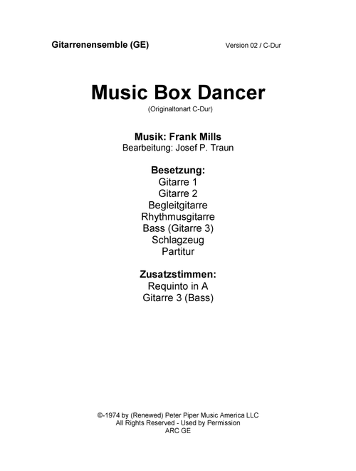 Music Box Dancer (Arr. Josef Peter Traun) - Frank Mills (Guitar Ensemble)