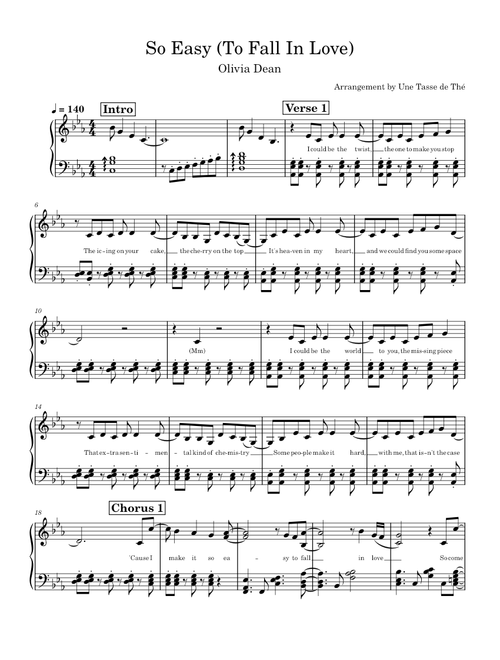 So Easy (To Fall In Love) – Olivia Dean (piano arr. with lyrics)