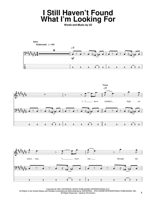 I Still Haven't Found What I'm Looking For - U2 (Bass Tab)