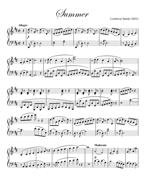 Summer (Arr. Lochinvar Sturdy) (Piano Solo)
