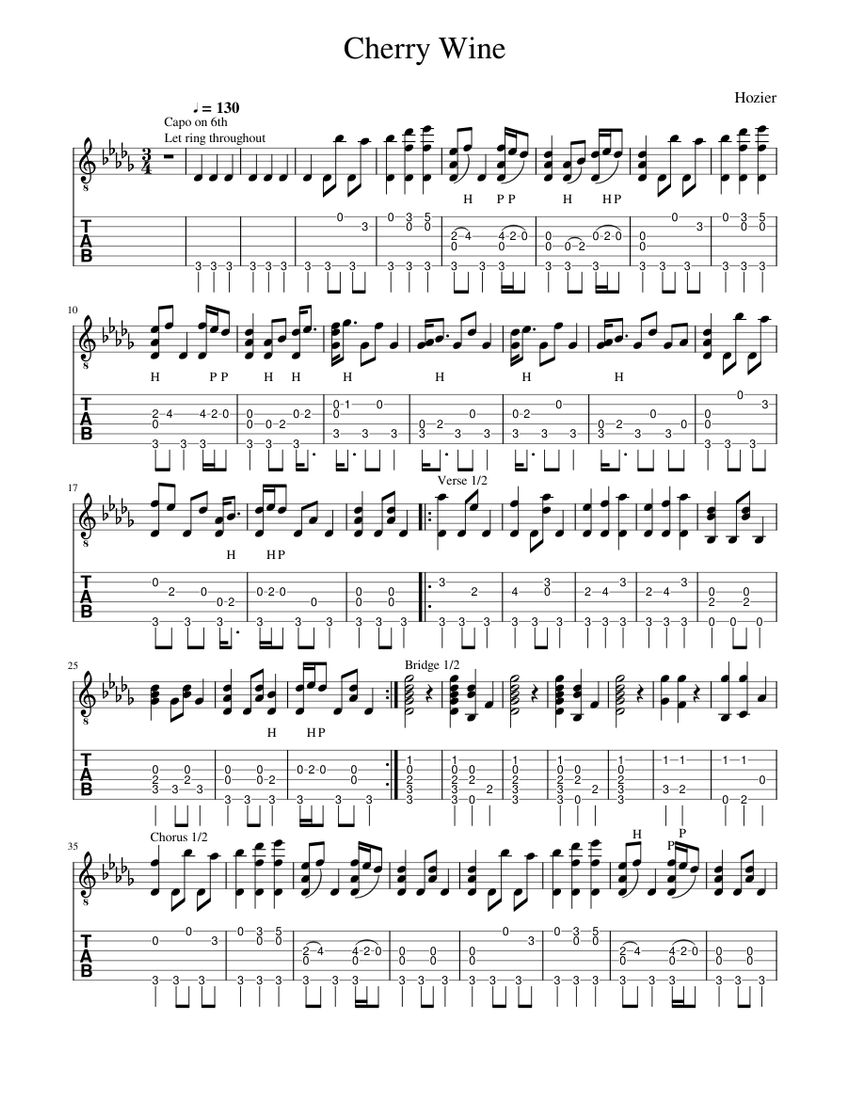 Cherry Wine (Sheet and Tab) Sheet music for Guitar (Solo)