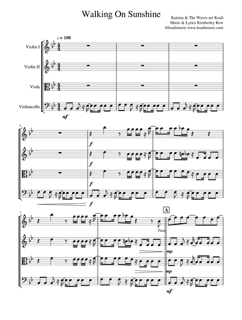 Walking On Sunshine (Arr. KoaliMusic) - Katrina And The Waves (String Quartet)