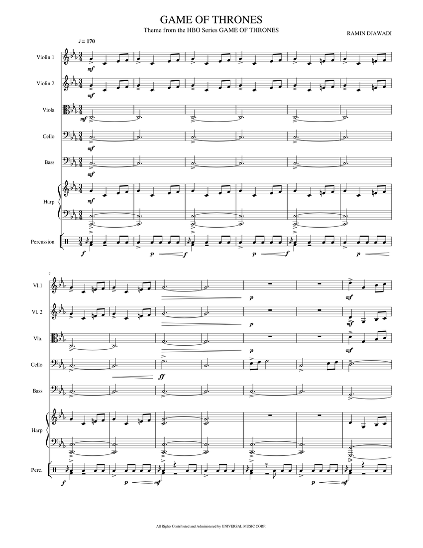 GAME OF THRONES THEME Sheet music for in bflat, Contrabass, Violin, Viola & more