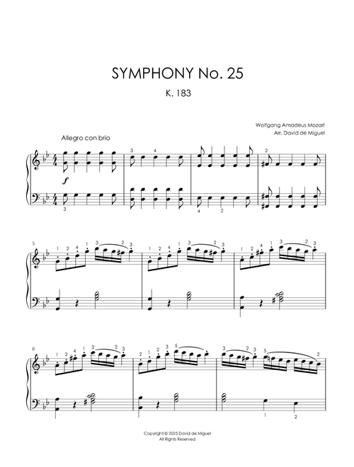 Wolfgang Amadeus Mozart | Symphony No. 25 – K. 183 (Arr. David de Miguel) (Piano Solo)