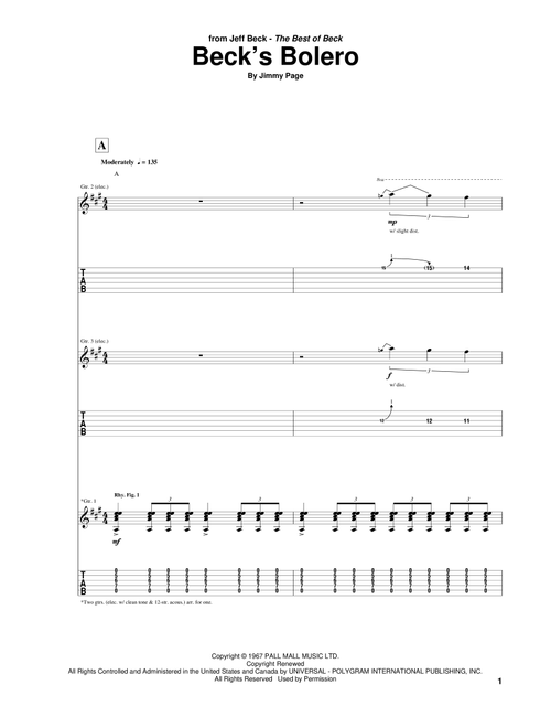 Beck's Bolero - Jeff Beck (Guitar Tab)