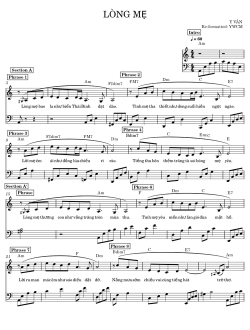 Long Me Melody - Piano - Chords - reformatted - YWCM