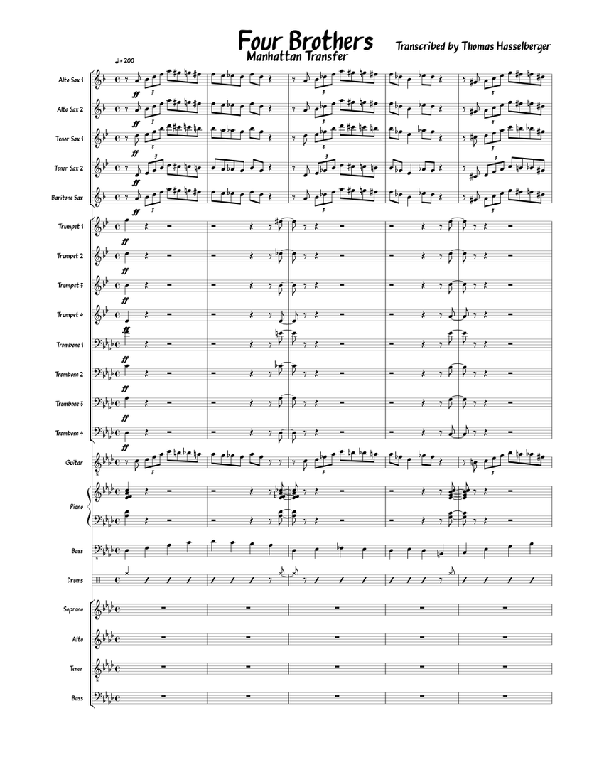 Four Brothers Full Score Sheet Music with Chords for Piano