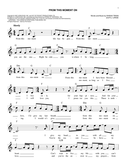 From This Moment On - Shania Twain (Easy Lead Sheet - Fake Book)