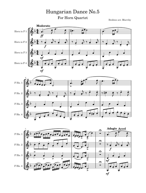 Hungarian Dance No. 5 – Johannes Brahms Hungarian Dance No. 5 For Horn Quartet – Johannes Brahms Hungarian Dance No.5