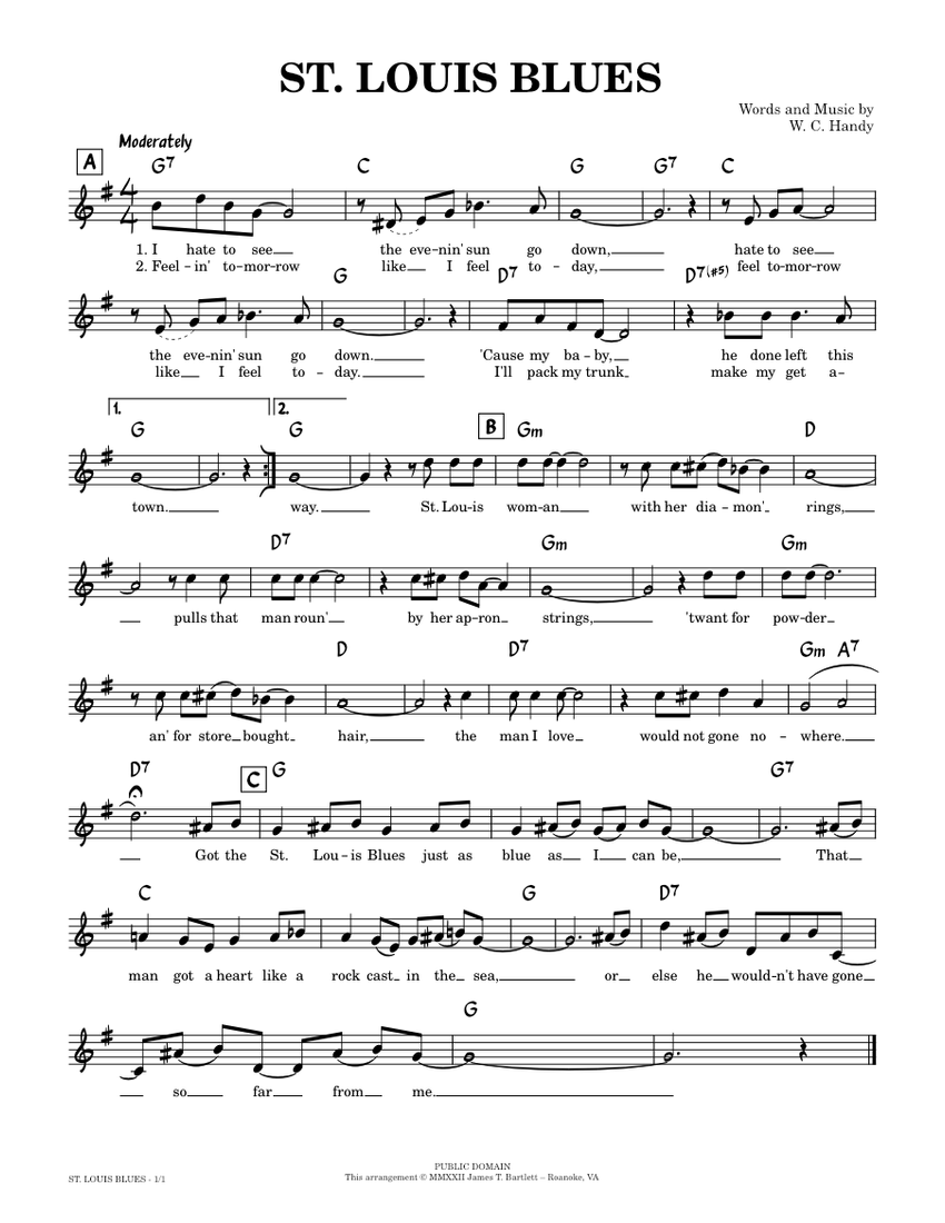 St louis blues lead sheet g sheet music for piano solo