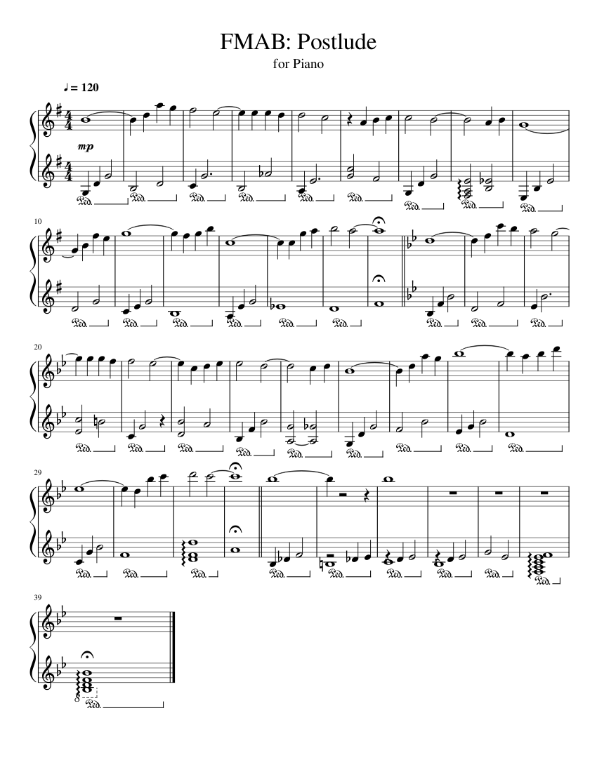 Postlude for Piano (Fullmetal Alchemist: Brotherhood) Sheet music for ...
