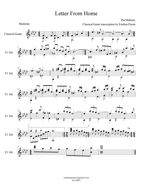 Letter From Home (Arr. Esteban Peretz) - Pat Metheny (Solo Guitar)