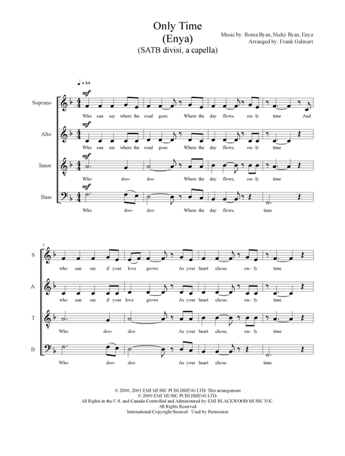 Only Time (Arr. Frank Galmart) - Enya (Choral, SATB)