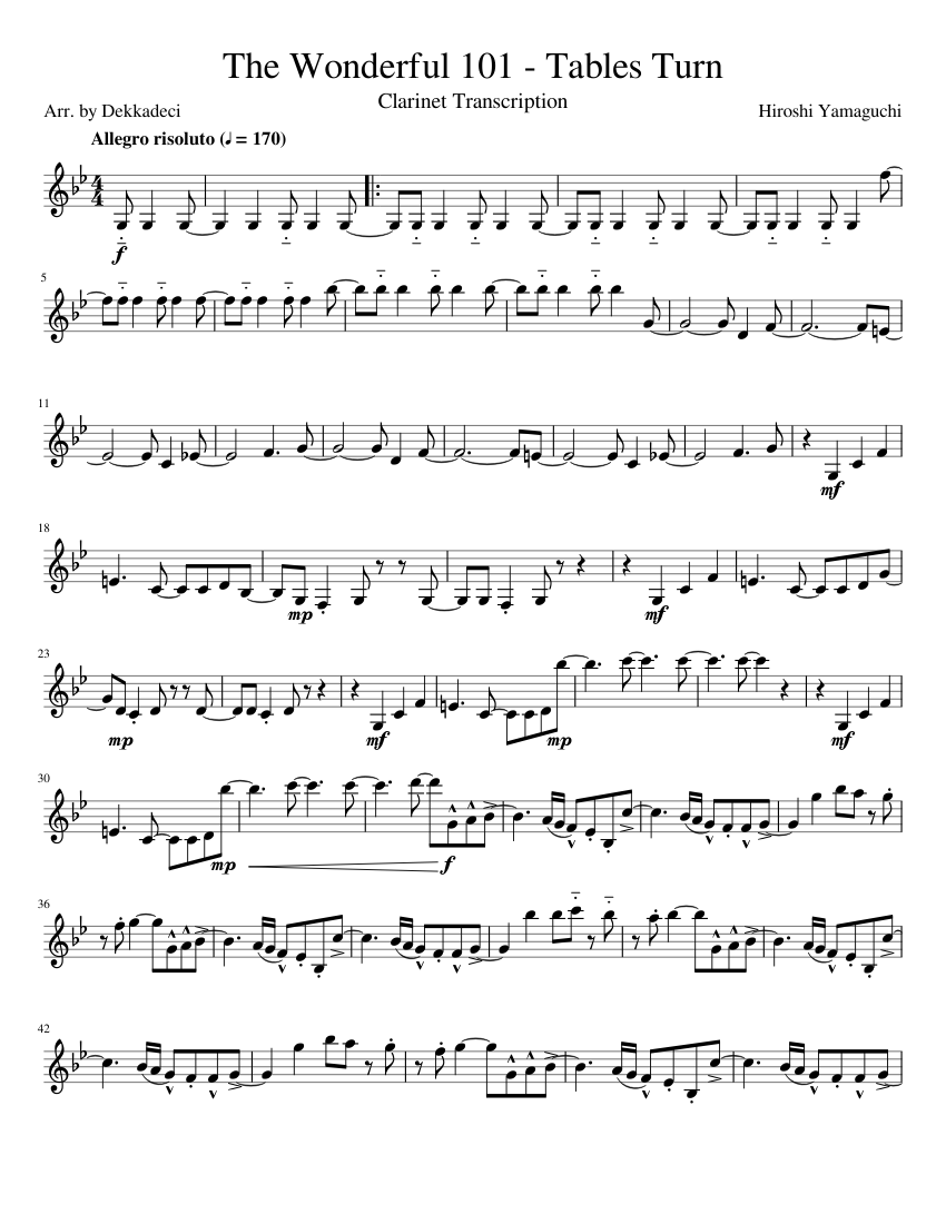 The Wonderful 101 - Tables Turn (Clarinet Transcription