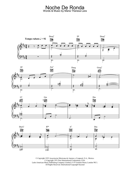 Noche De Ronda - Placido Domingo (Piano-Vocal-Guitar (Piano Accompaniment))