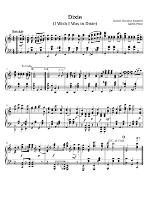 Dixie (I Wish I Was In Dixie) – Daniel Decatur Emmett Dixieland Sheet ...