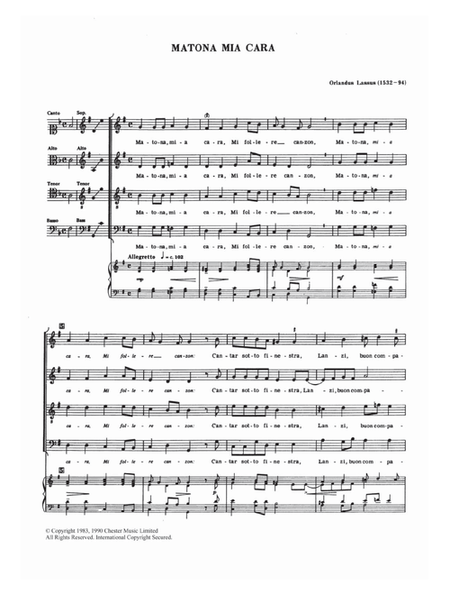 Matona Mia Cara (Arr. Anthony Petti) - Orlandus Lassus (Choral)