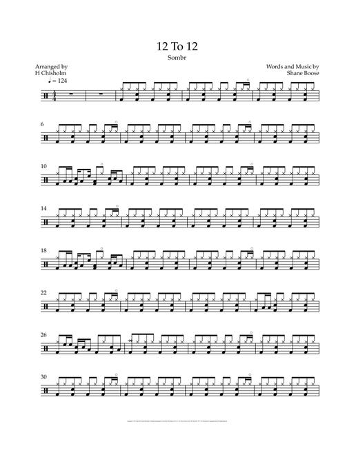 12 To 12 (Arr. H Chisholm, Drum Sheet Finder) - sombr (Drums)