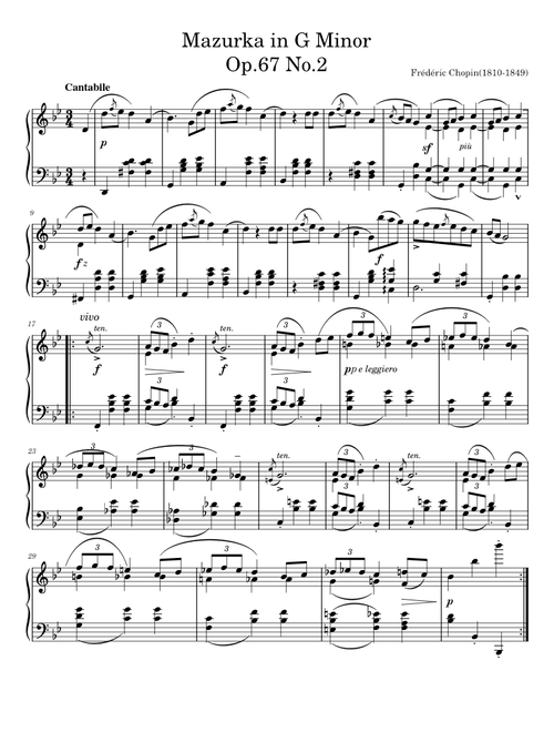 Chopin - Mazurka in G Minor Op.67 No.2