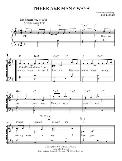 There Are Many Ways (To Say I Love You) - Mister Rogers (Easy Piano)