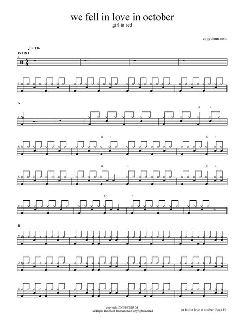 We Fell In Love In October (Arr. COPYDRUM) - Girl In Red (Drums)