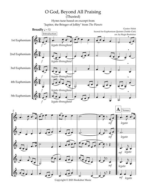 O God, Beyond All Praising (Thaxted) (Bb) (Euphonium Quintet) (Treble Clef) (Arr. Regis Bookshar) - Gustav Holst (Brass Ensemble)