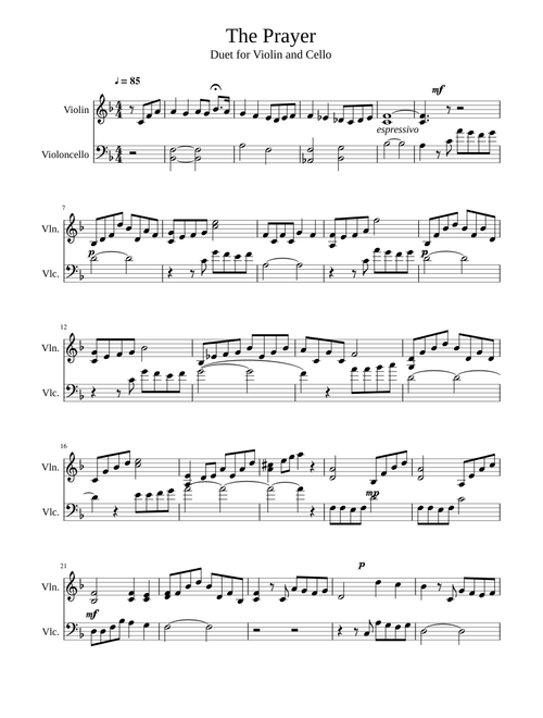 The Prayer Violin and Cello Duet