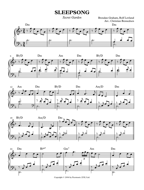 Sleepsong (Arr. Christian Bennedsen) - Secret Garden (Piano Solo)