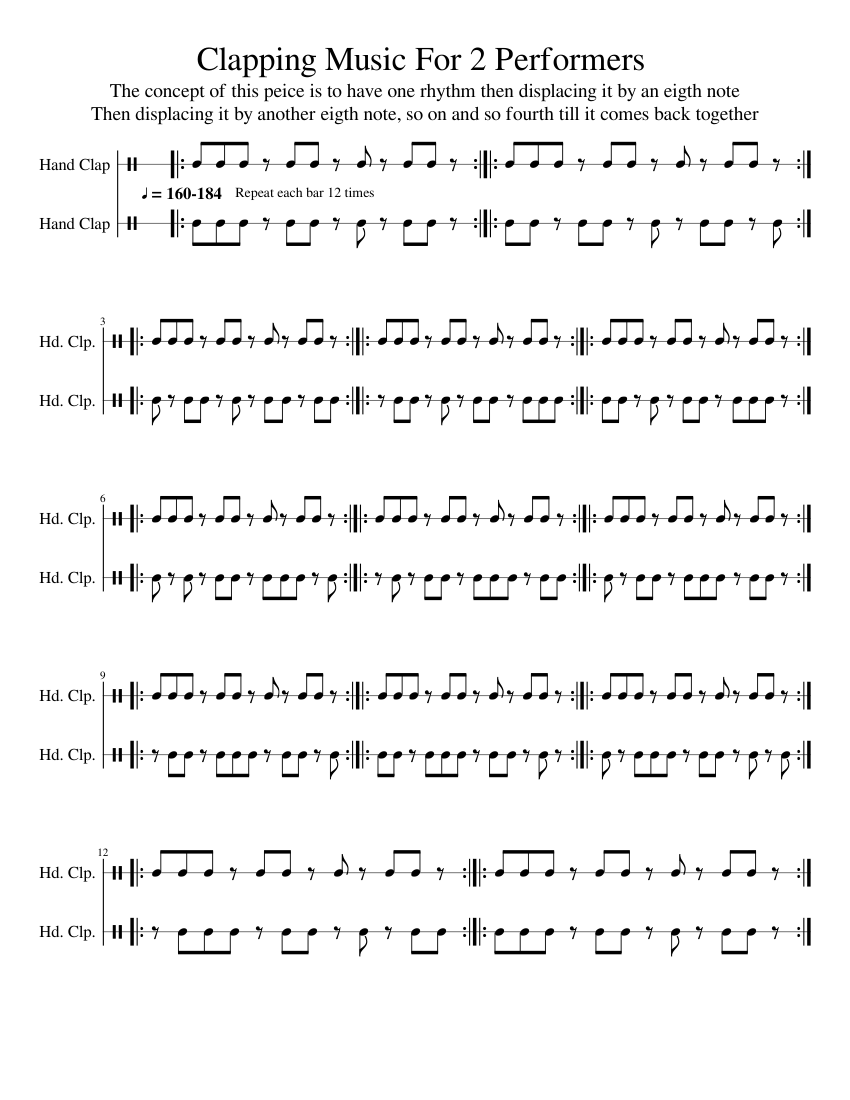 Clapping Music For 2 Performers Sheet music for Hand clap (Mixed Duet