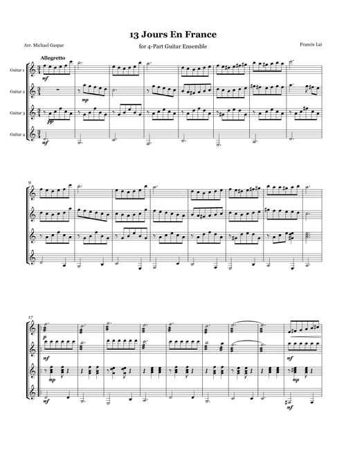 13 Jours En France (Arr. Michael Gaspar) - Francis Lai (Guitar Ensemble)