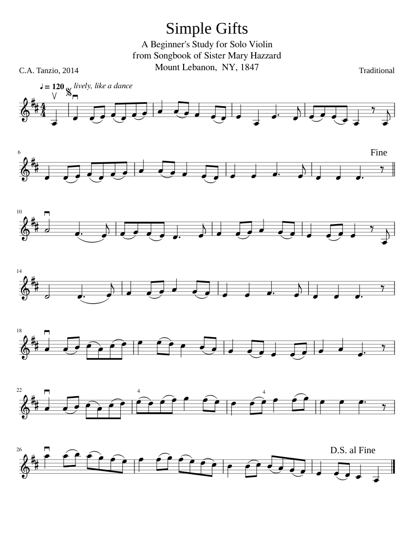 Simple Gifts Sheet Music for Violin (Solo) | MuseScore.com