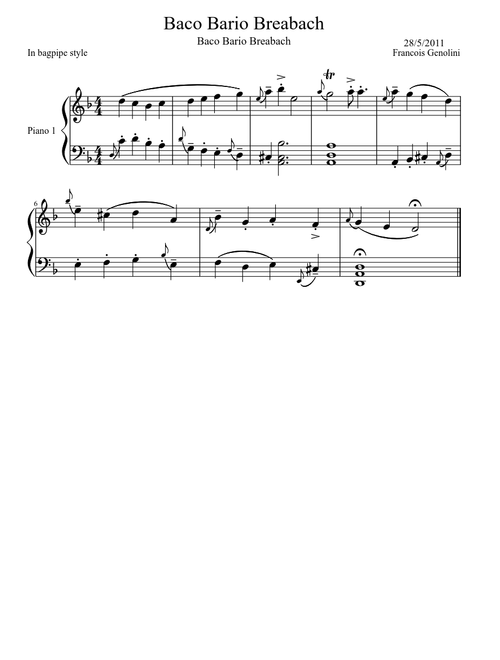 Baco Bario Braebach sheet music arranged by fgenolini
