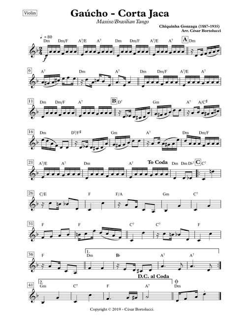 Corta Jaca ou Gaúcho - Violin with Chords (Arr. ACT Bortolucci) (Violin Solo)