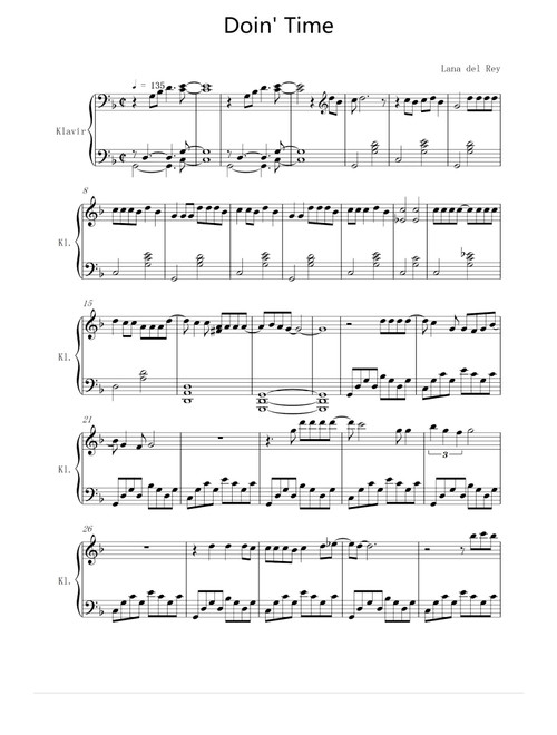 Doin' Time (Arr. Lana Del Ray) (Piano Solo)