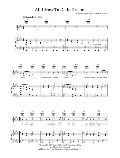 All i have to do is dream - The Everly Brothers (Piano-Vocal-Guitar (Piano Accompaniment))