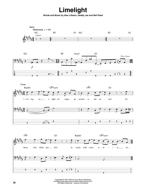 Limelight - Rush (Bass Tab)