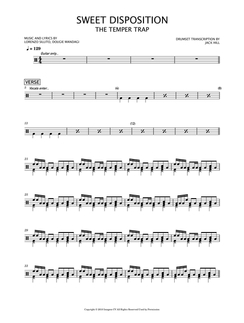 Sweet Disposition (Arr. Jack Hill) - The Temper Trap (Drums)