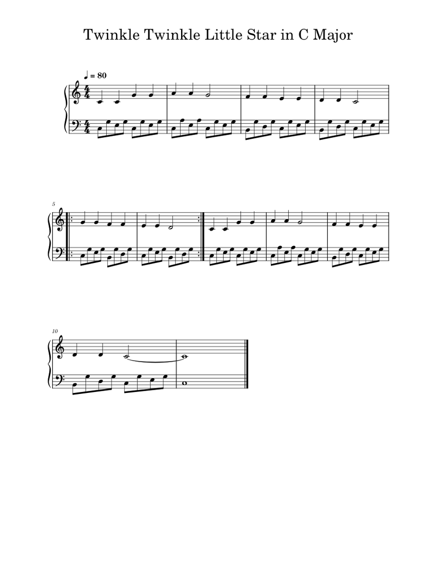 Twinkle twinkle little star with alberti bass sheet music for piano