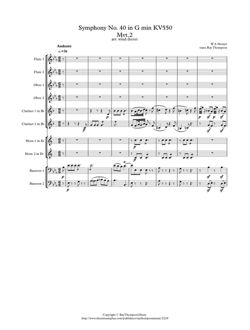Mozart: Symphony No. 40 in G min KV550 Mvt.2 Andante - wind dectet (Arr. Ray Thompson) - Wolfgang Amadeus Mozart (Large Ensemble)