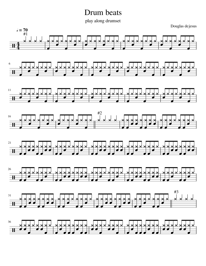 Drum beats variations exercises Sheet music for Drum group (Solo ...