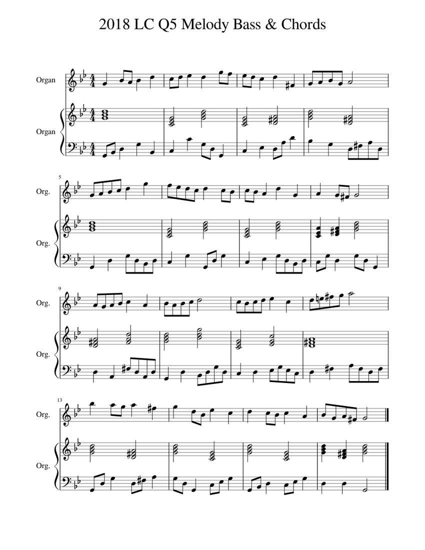 2018 LC Q5 Melody Bass & Chords Sheet music for Organ (Mixed Duet)