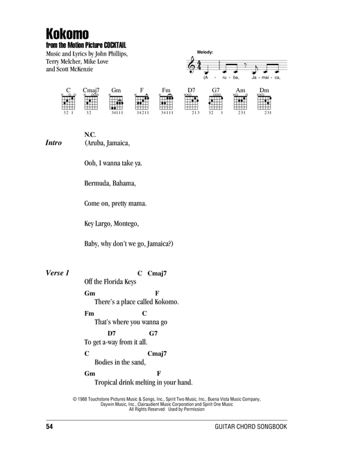 Kokomo - The Beach Boys (Guitar Chords-Lyrics)