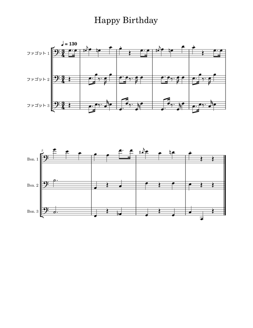 Happy Birthday Sheet music for Bassoon (Woodwind Trio)