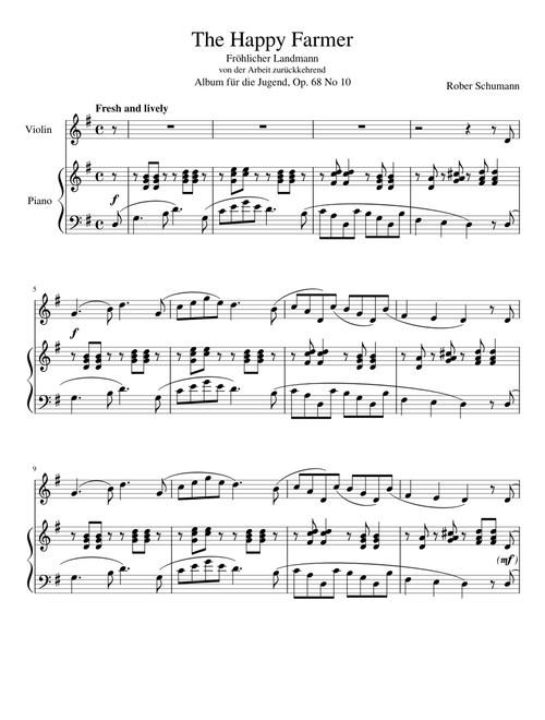 The Happy Farmer by Robert Schumann for Violin and Piano
