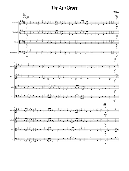 The Ash Grove – Welsh The Ash Grove – String Quartet