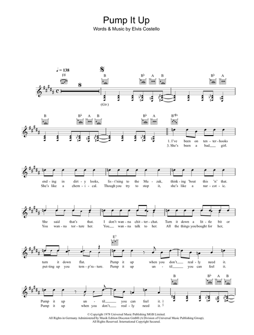 Pump It Up - Elvis Costello (Lead Sheet - Fake Book)