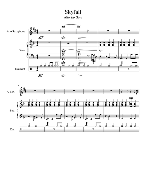 Skyfall alto sax solo with piano bass drum set