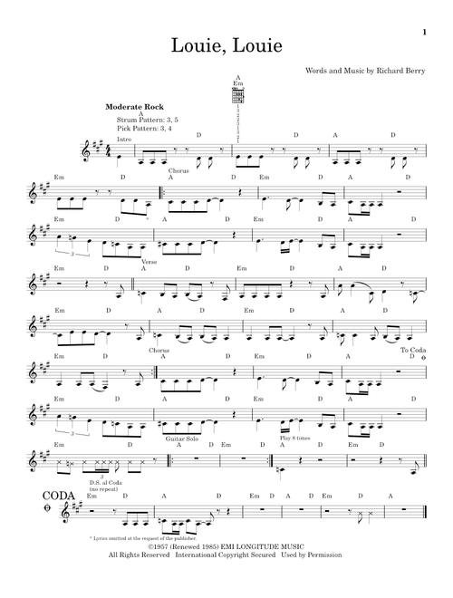 Louie, Louie - The Kingsmen (Easy Guitar)